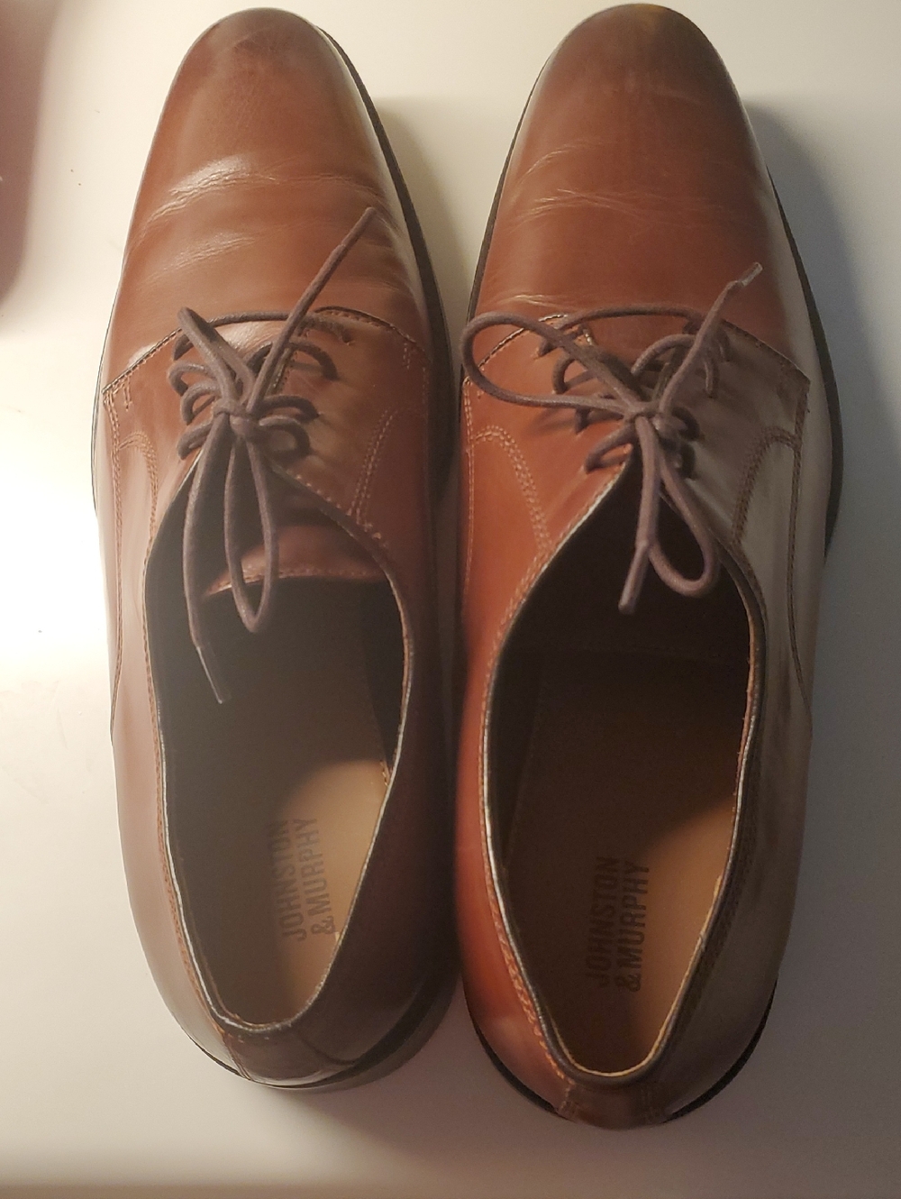 Johnston & Murphy Cognac Brown Leather Derby Oxfords